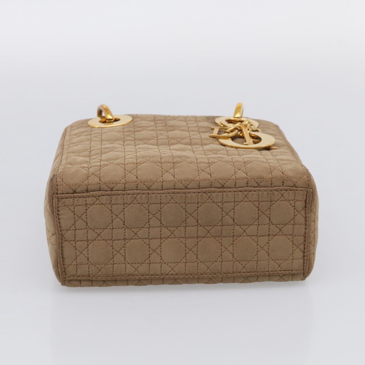 Christian Dior Lady Dior Canage Hand Bag Canvas Beige Gold Tone Auth ep16955