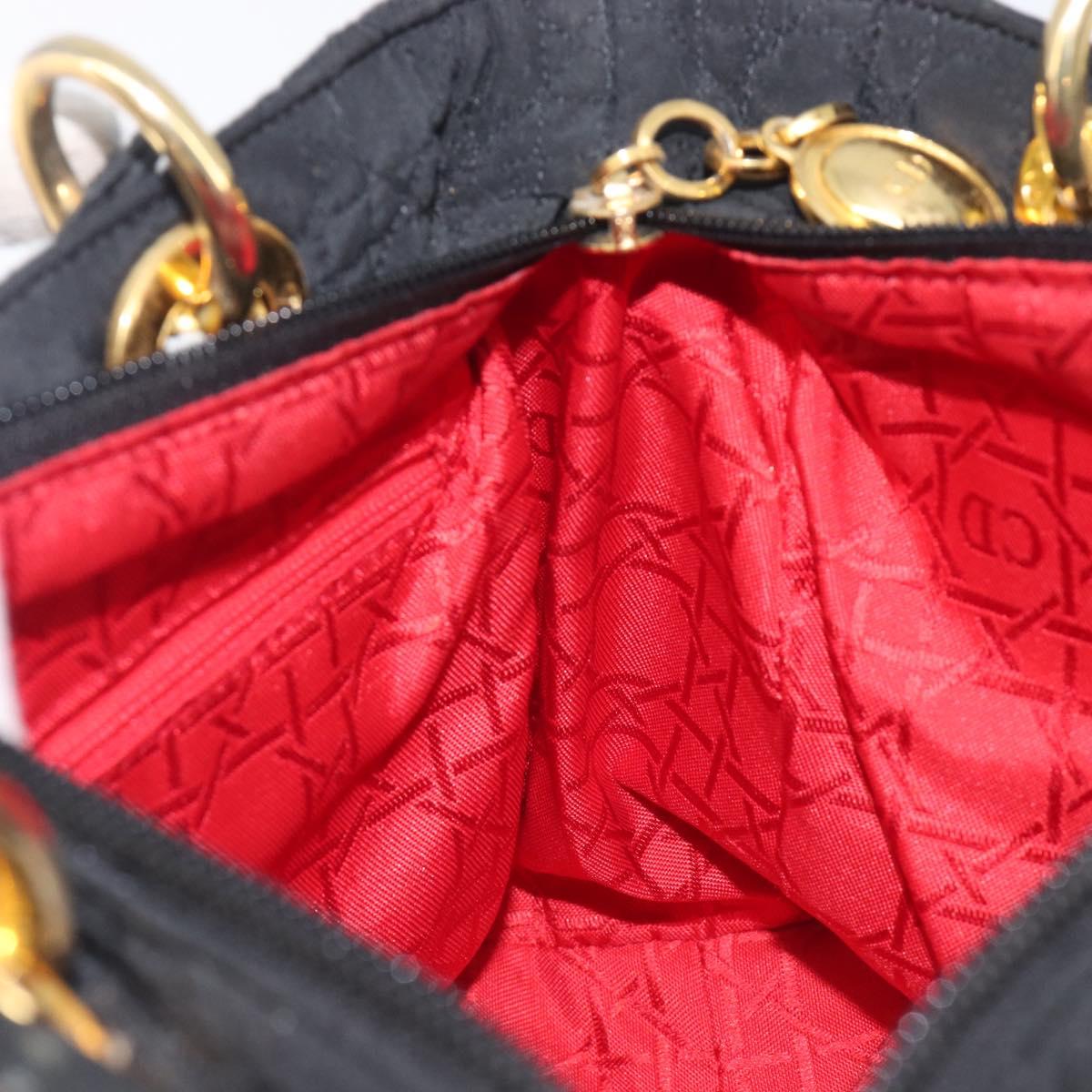 Christian Dior Lady Dior Canage Hand Bag Canvas Black Gold Tone Auth ep16956