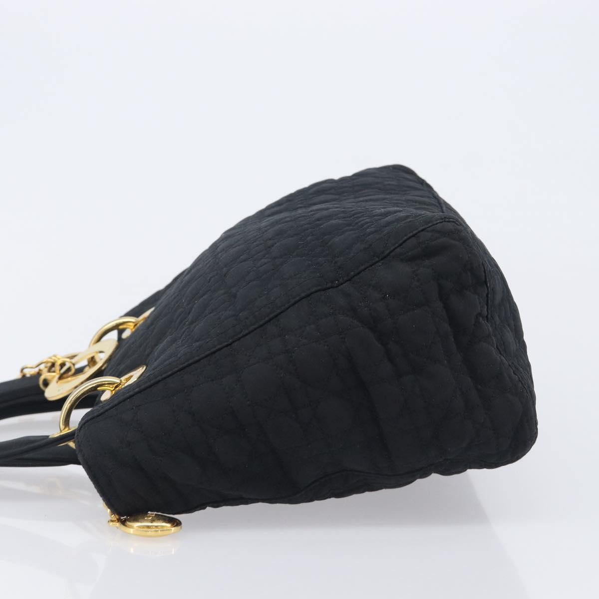 Christian Dior Lady Dior Canage Hand Bag Canvas Black Gold Tone Auth ep16956