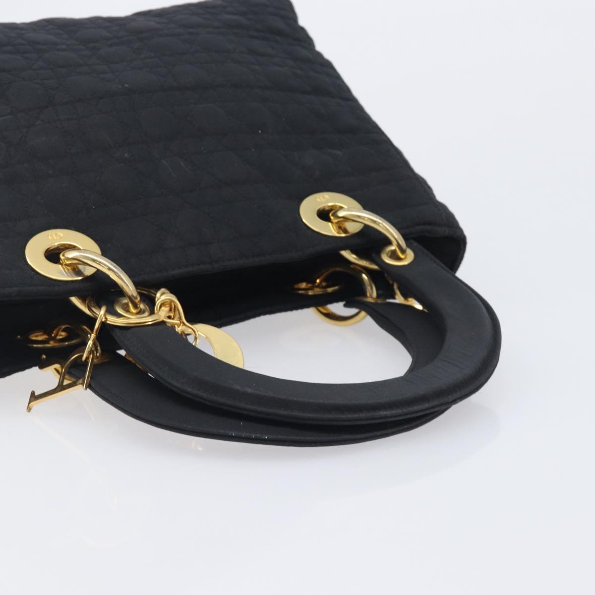 Christian Dior Lady Dior Canage Hand Bag Canvas Black Gold Tone Auth ep16956