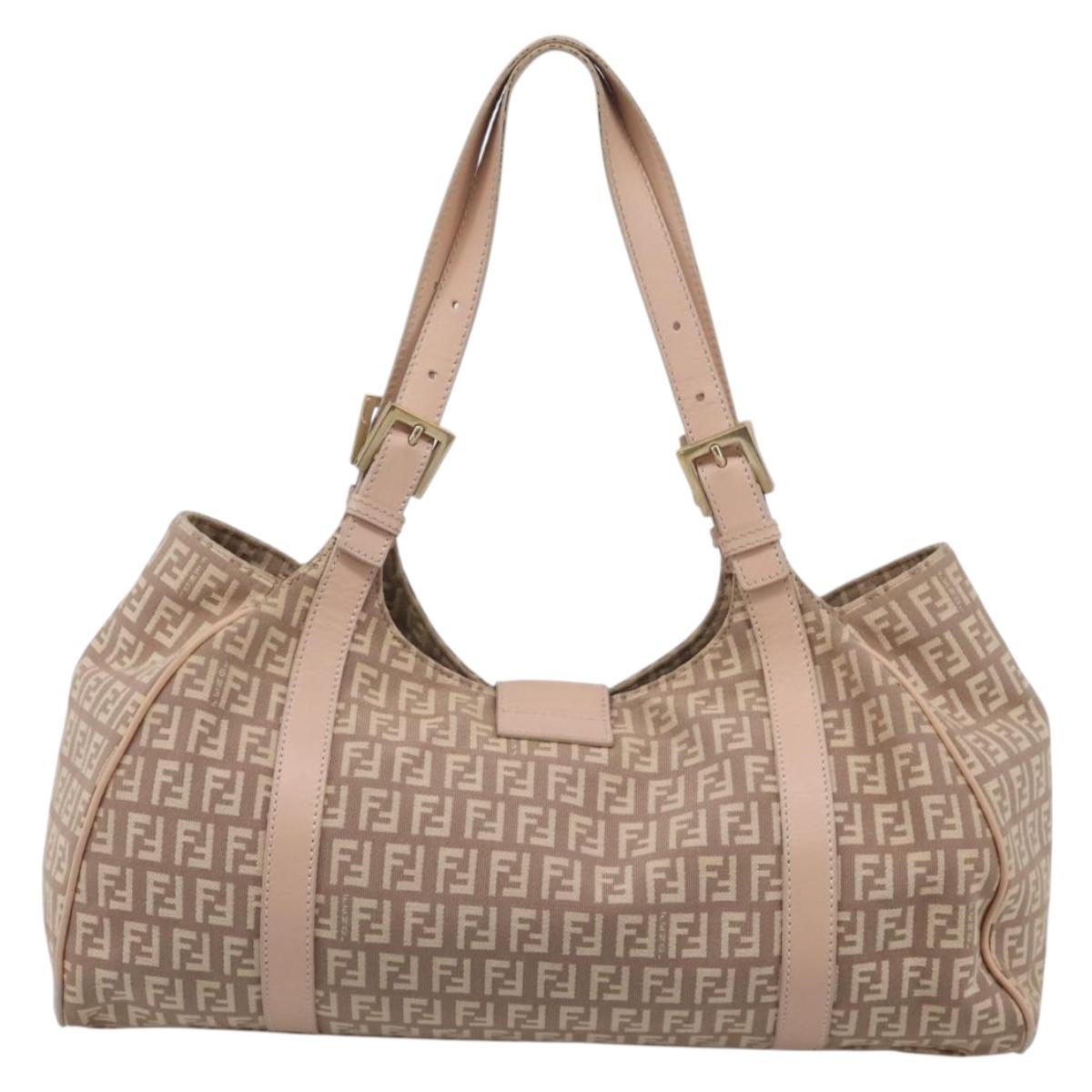 FENDI Zucchino Canvas Hand Bag Beige Gold Tone 8BR463 Auth ep16957A