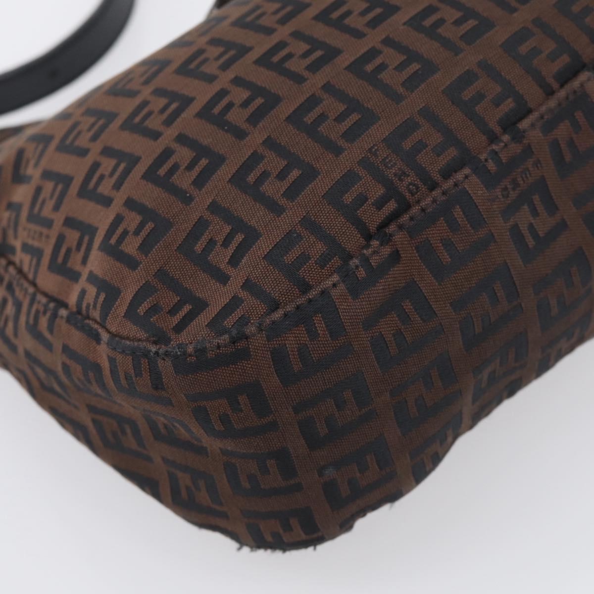 FENDI Zucchino Canvas Mamma Baguette Shoulder Bag Dark Brown 8BR036 Auth ep16960