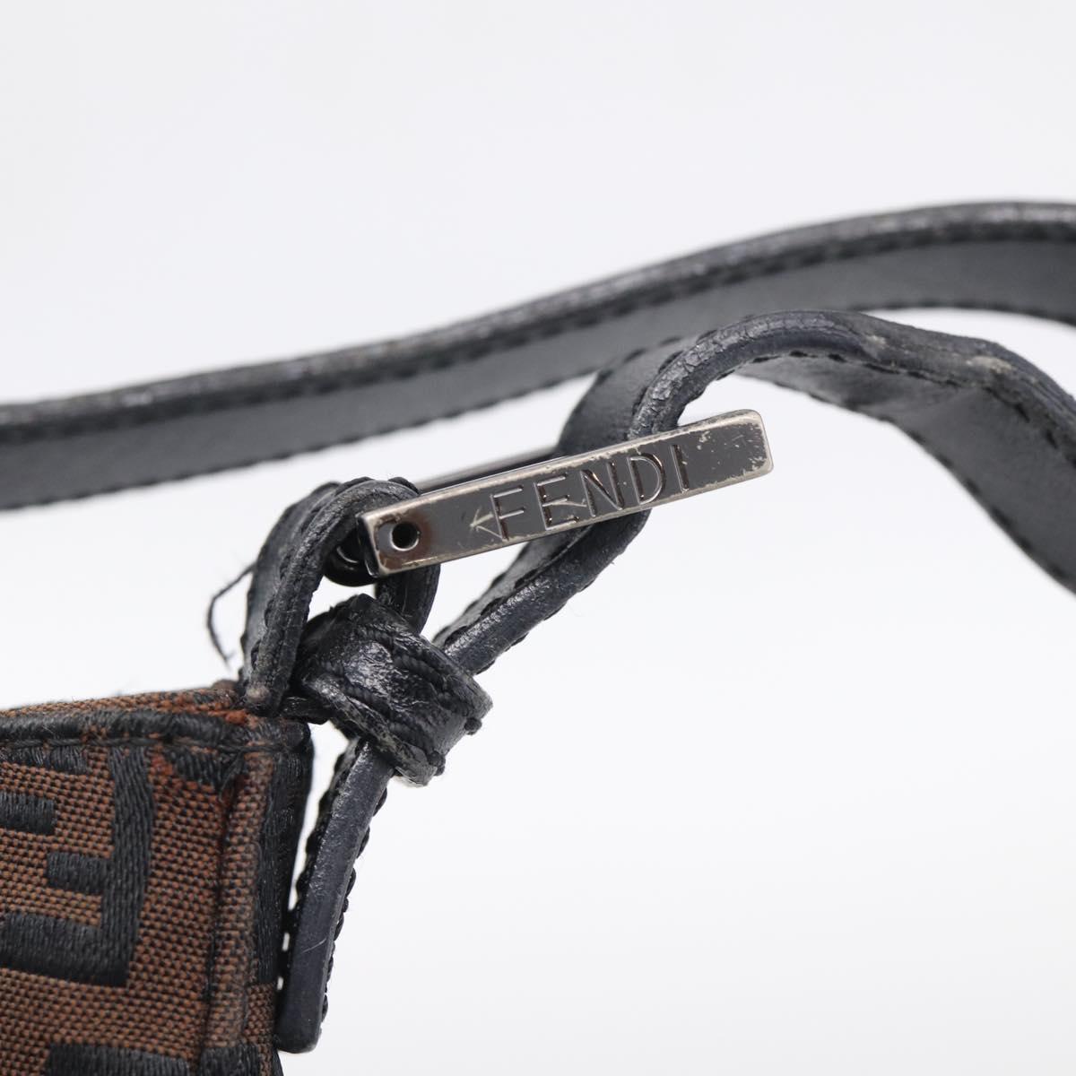FENDI Zucchino Canvas Mamma Baguette Shoulder Bag Dark Brown 8BR036 Auth ep16960