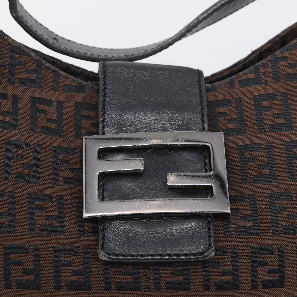 FENDI Zucchino Canvas Mamma Baguette Shoulder Bag Dark Brown 8BR036 Auth ep16960