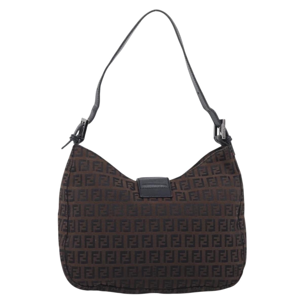 FENDI Zucchino Canvas Mamma Baguette Shoulder Bag Dark Brown 8BR036 Auth ep16960