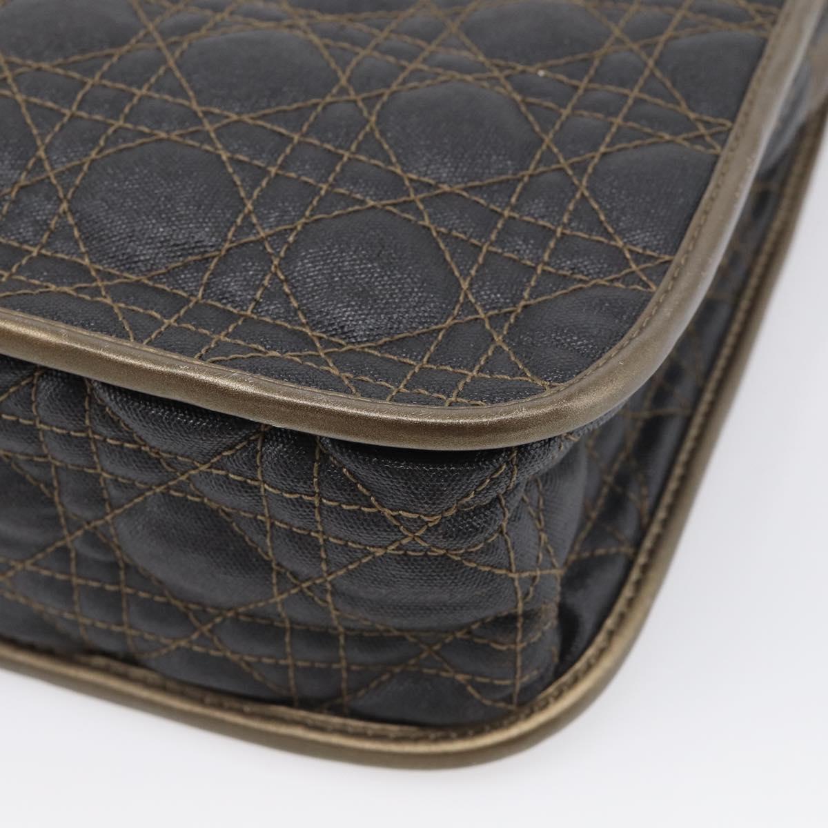 Christian Dior Canage Shoulder Bag Canvas Black Gold Tone Auth ep16966V