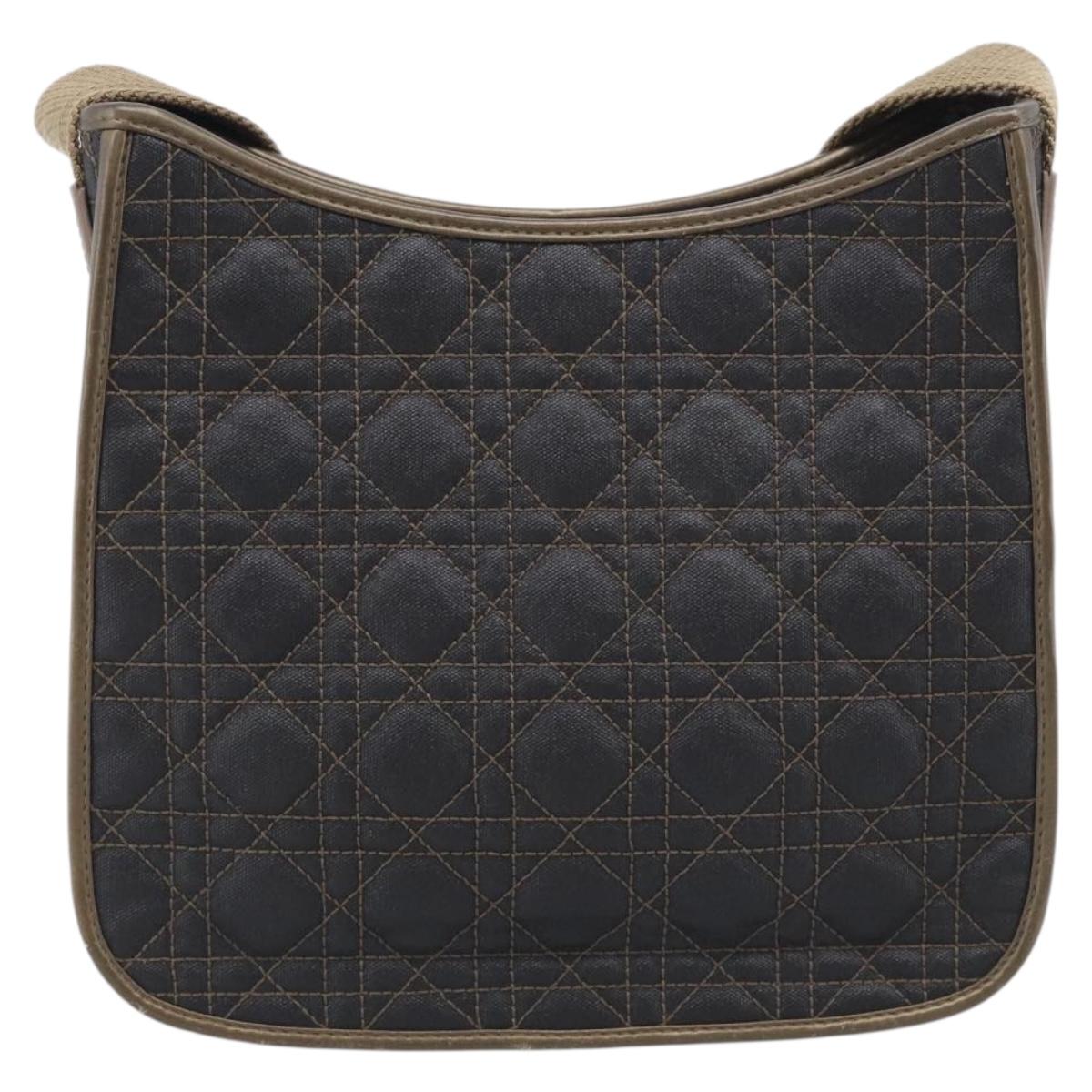 Christian Dior Canage Shoulder Bag Canvas Black Gold Tone Auth ep16966V