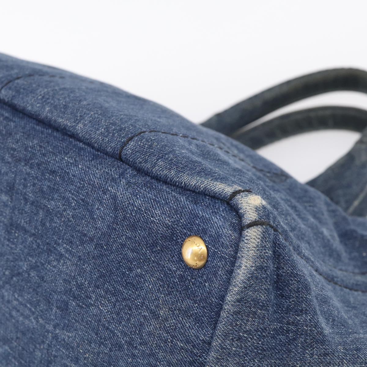 PRADA Canapa MM Hand Bag Denim Blue Gold Tone Auth ep16977