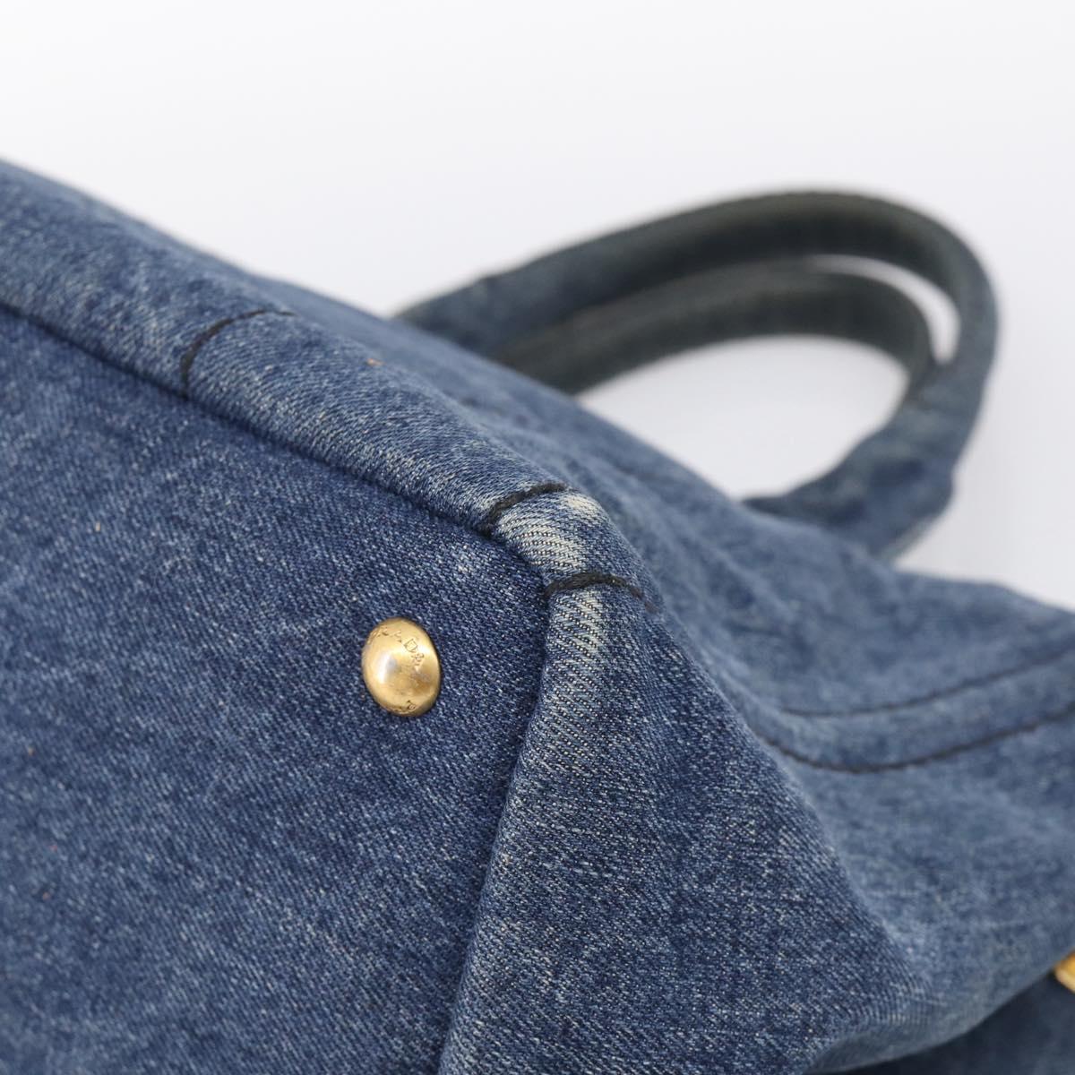 PRADA Canapa MM Hand Bag Denim Blue Gold Tone Auth ep16977