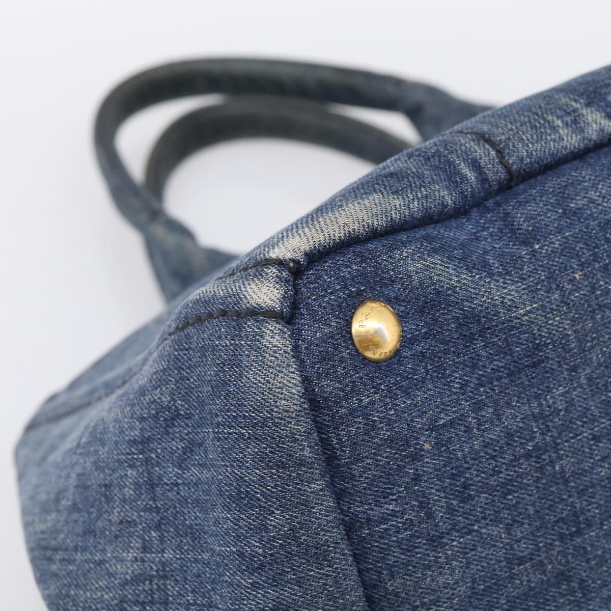 PRADA Canapa MM Hand Bag Denim Blue Gold Tone Auth ep16977