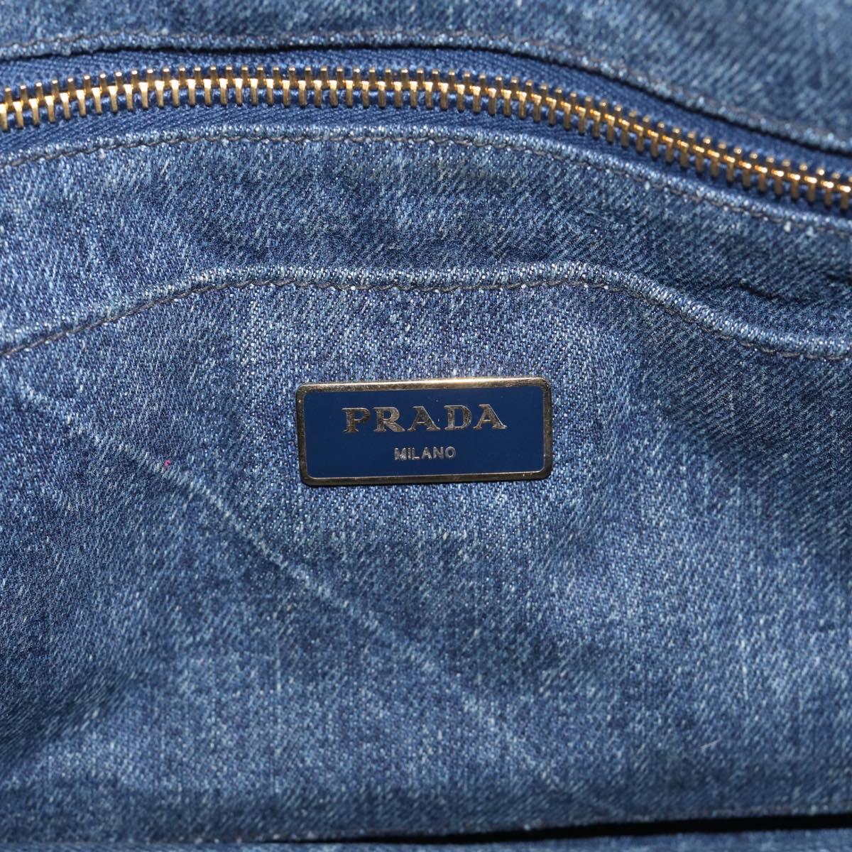 PRADA Canapa MM Hand Bag Denim Blue Gold Tone Auth ep16977