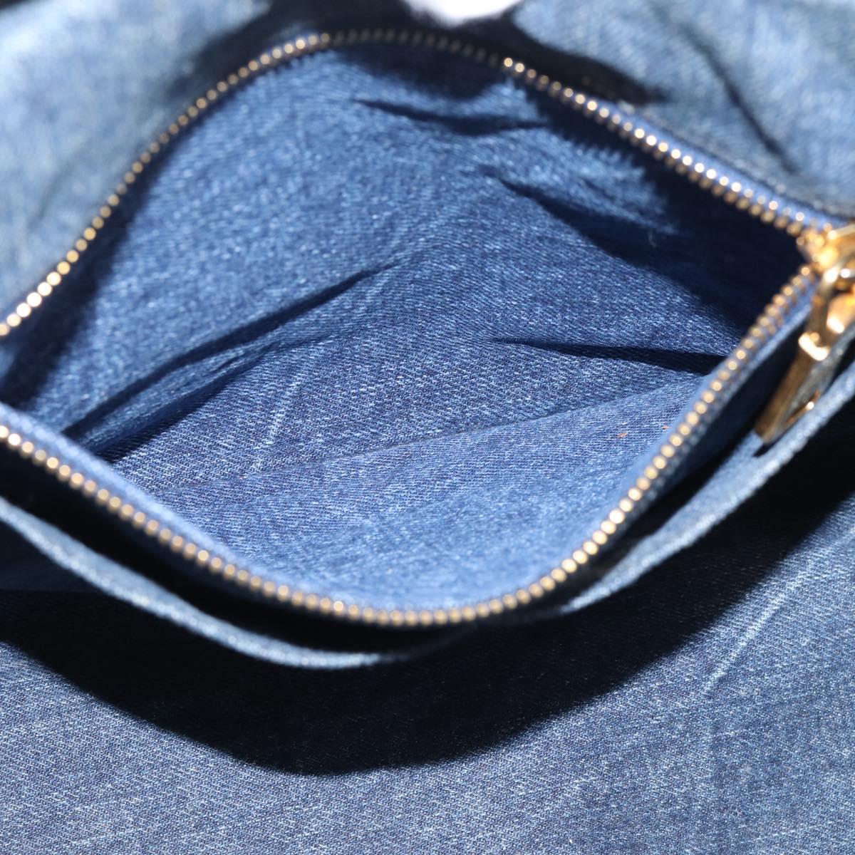 PRADA Canapa MM Hand Bag Denim Blue Gold Tone Auth ep16977