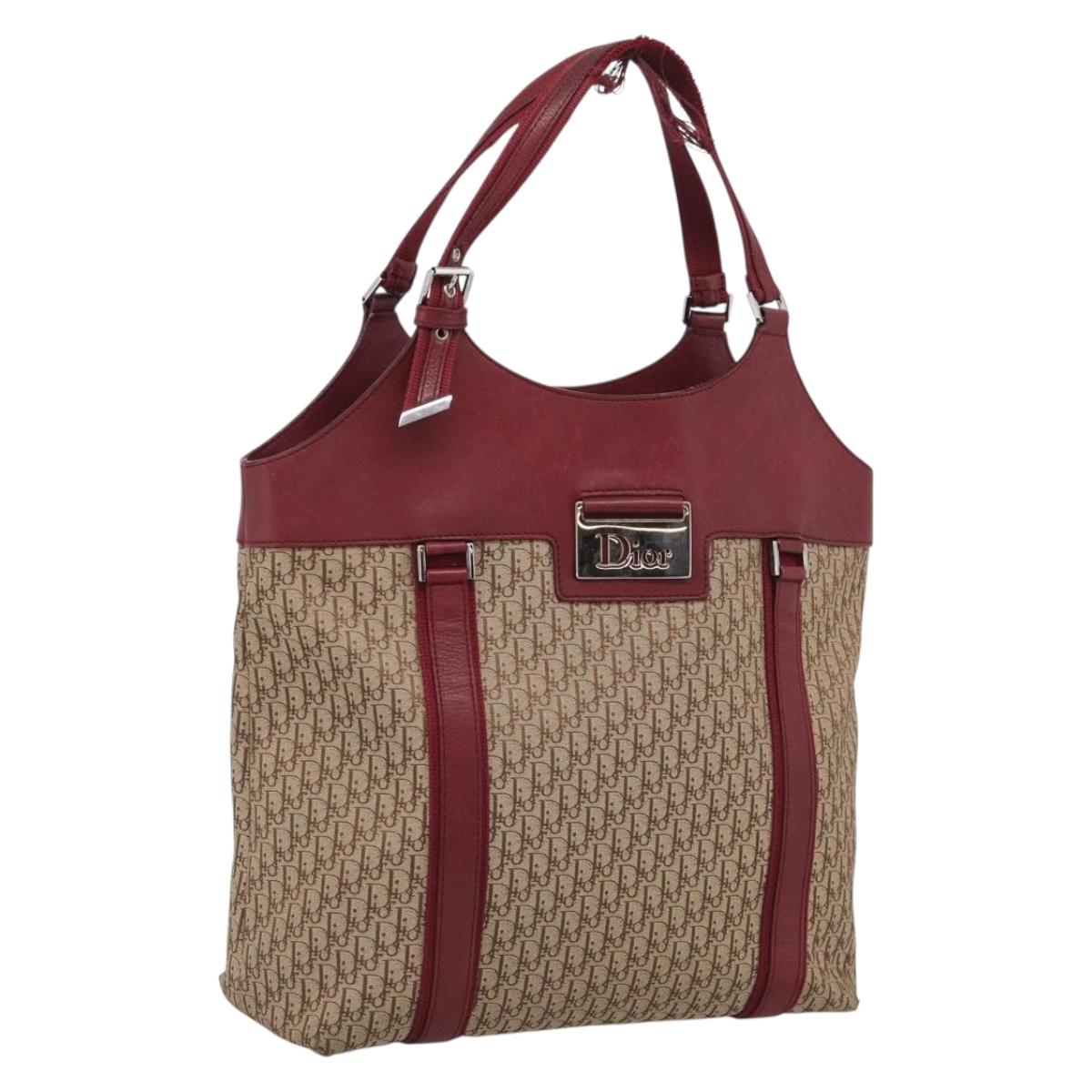 Christian Dior Trotter Canvas Hand Bag Beige Silver Auth ep16981