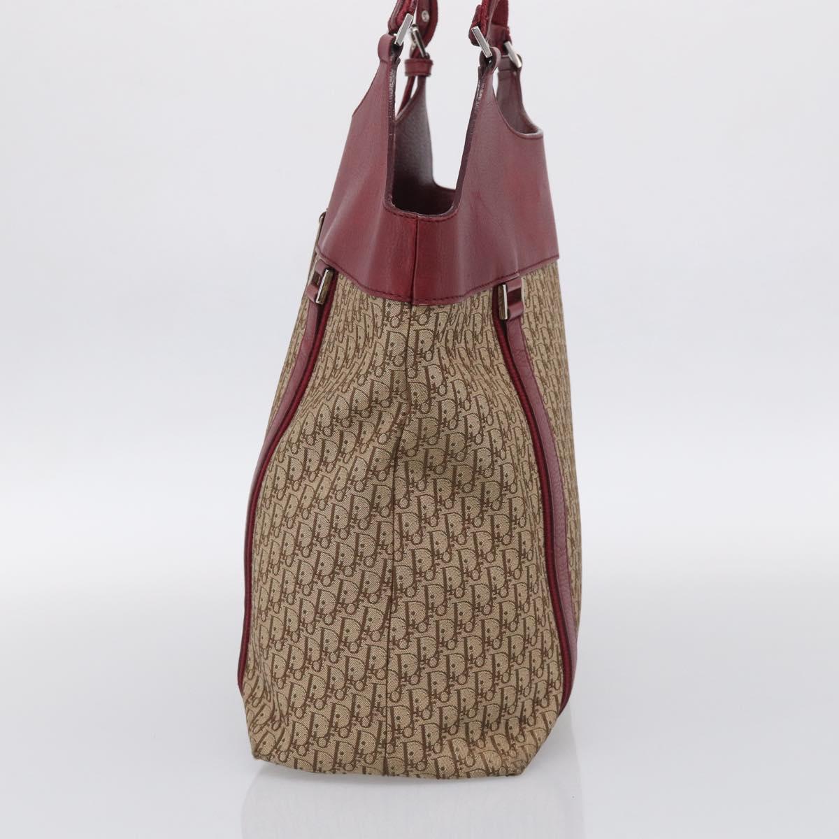 Christian Dior Trotter Canvas Hand Bag Beige Silver Auth ep16981