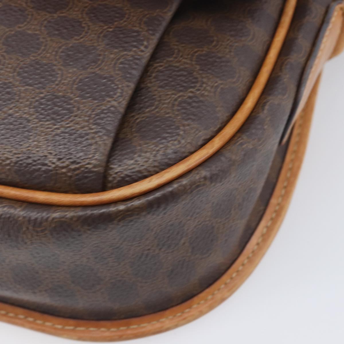 CELINE Macadam Shoulder Bag PVC Brown Gold Tone Auth ep16982
