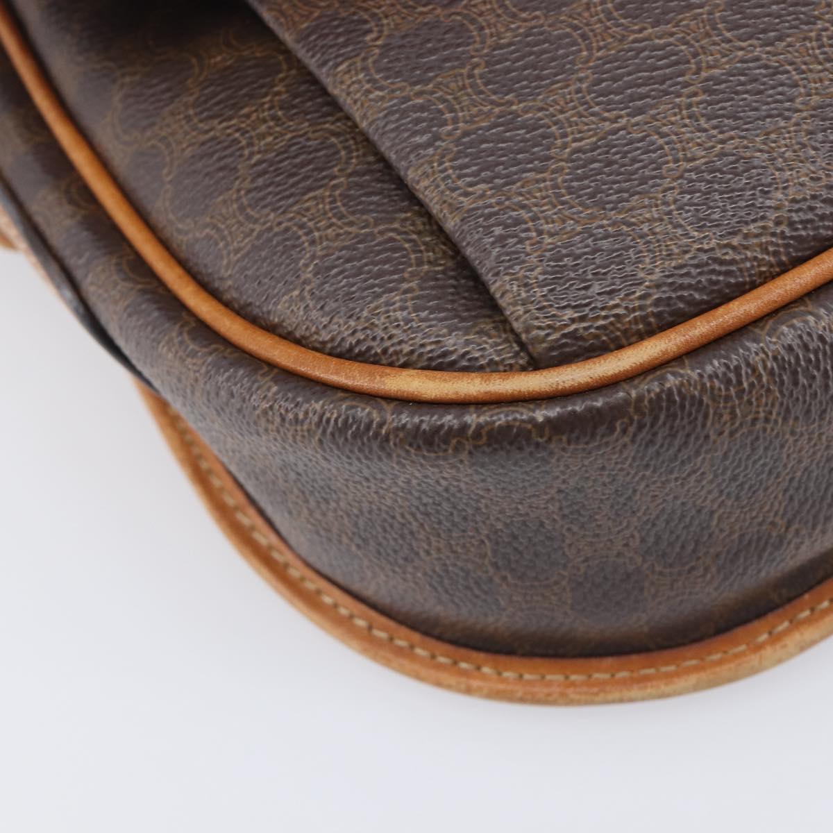 CELINE Macadam Shoulder Bag PVC Brown Gold Tone Auth ep16982