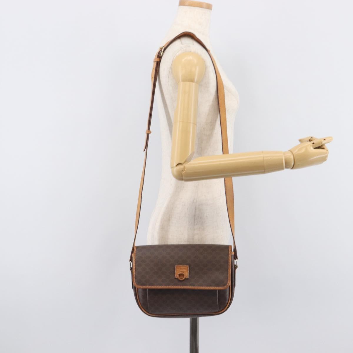 CELINE Macadam Shoulder Bag PVC Brown Gold Tone Auth ep16982