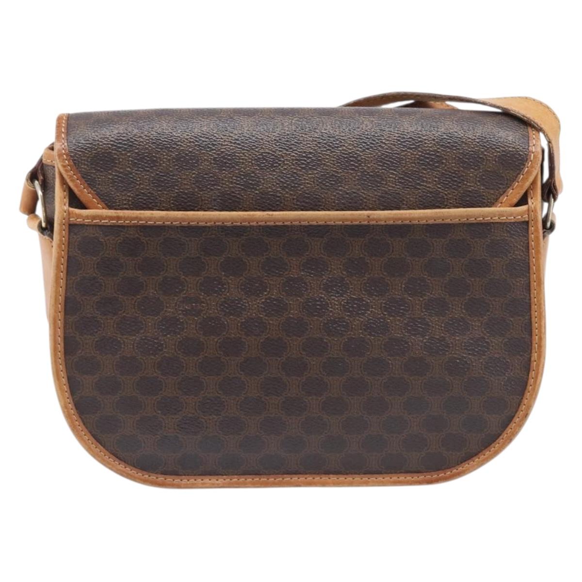 CELINE Macadam Shoulder Bag PVC Brown Gold Tone Auth ep16982