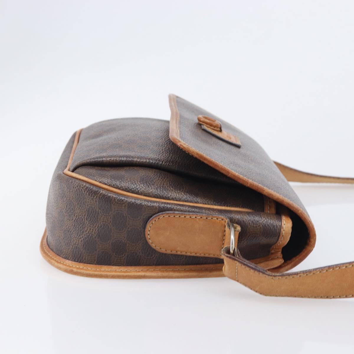 CELINE Macadam Shoulder Bag PVC Brown Gold Tone Auth ep16982