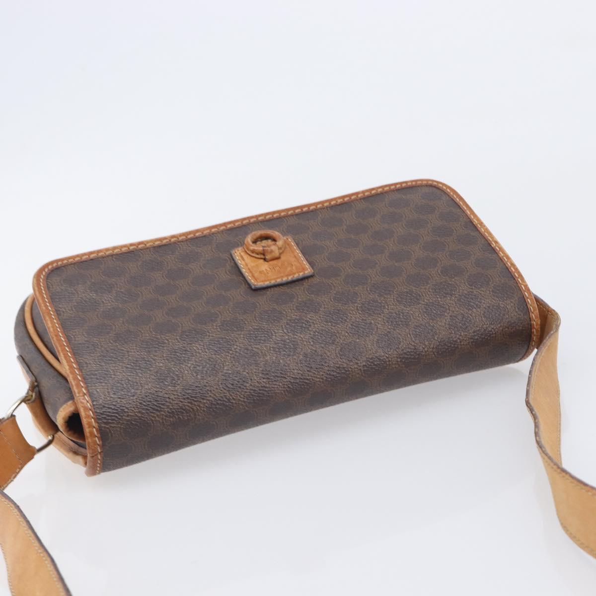 CELINE Macadam Shoulder Bag PVC Brown Gold Tone Auth ep16982