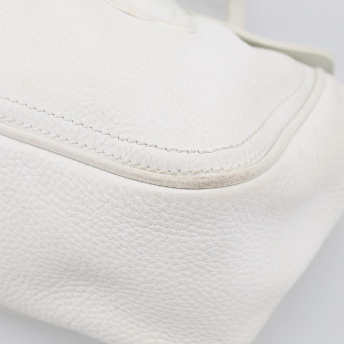 CELINE Hand Bag Leather White Gold Tone Auth ep16986A