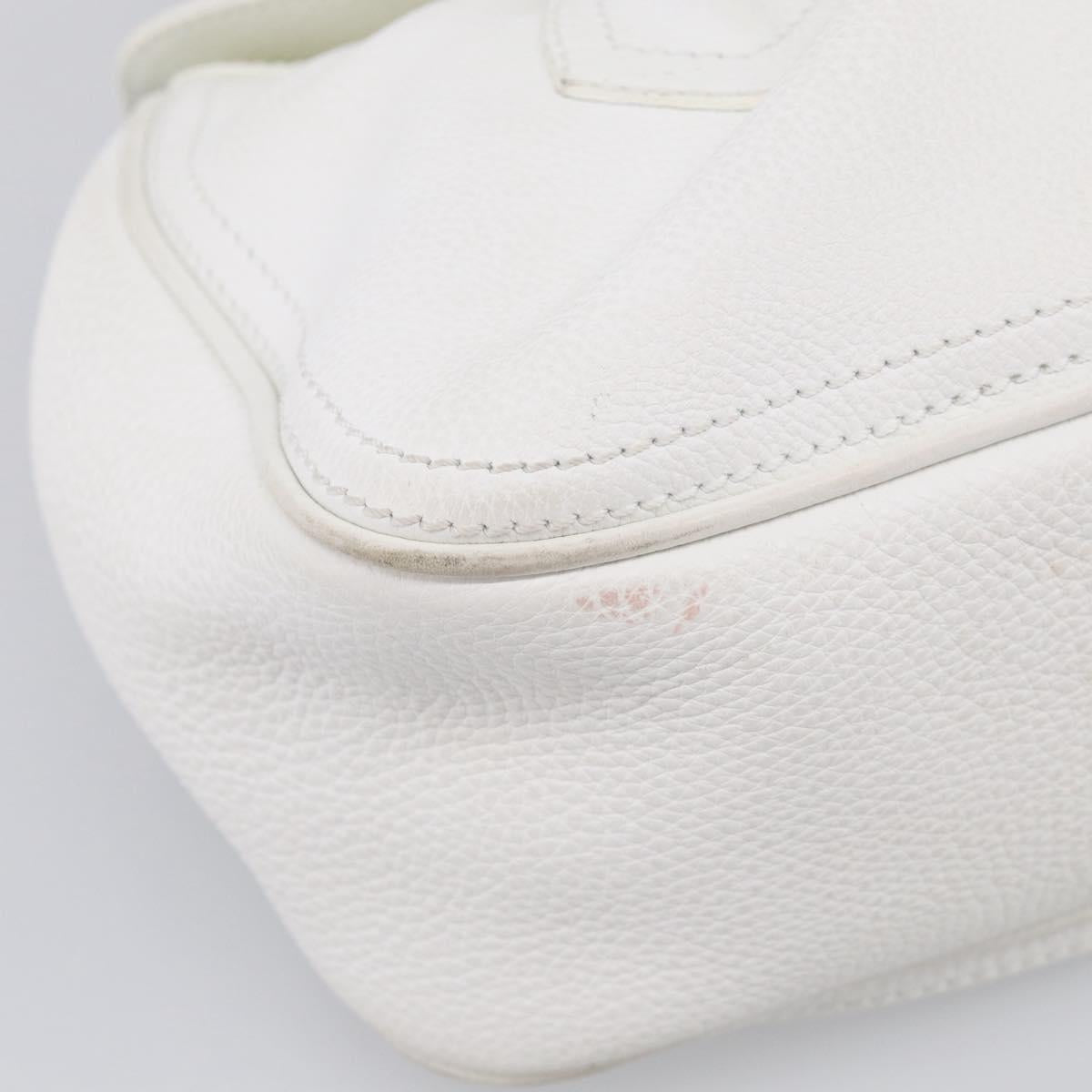 CELINE Hand Bag Leather White Gold Tone Auth ep16986A