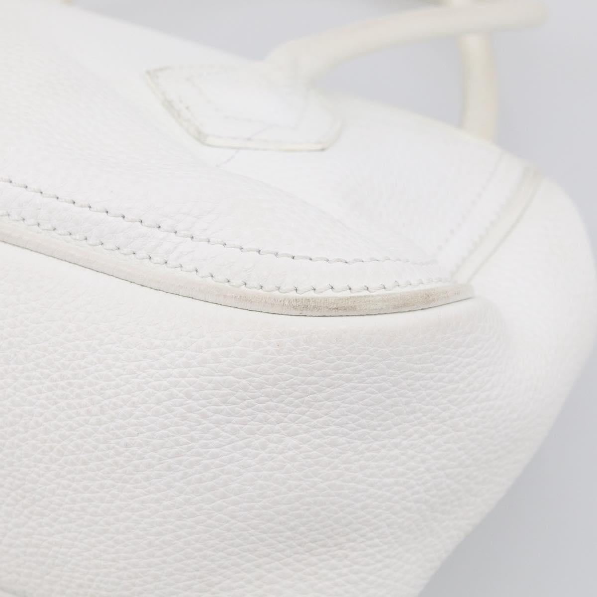 CELINE Hand Bag Leather White Gold Tone Auth ep16986A