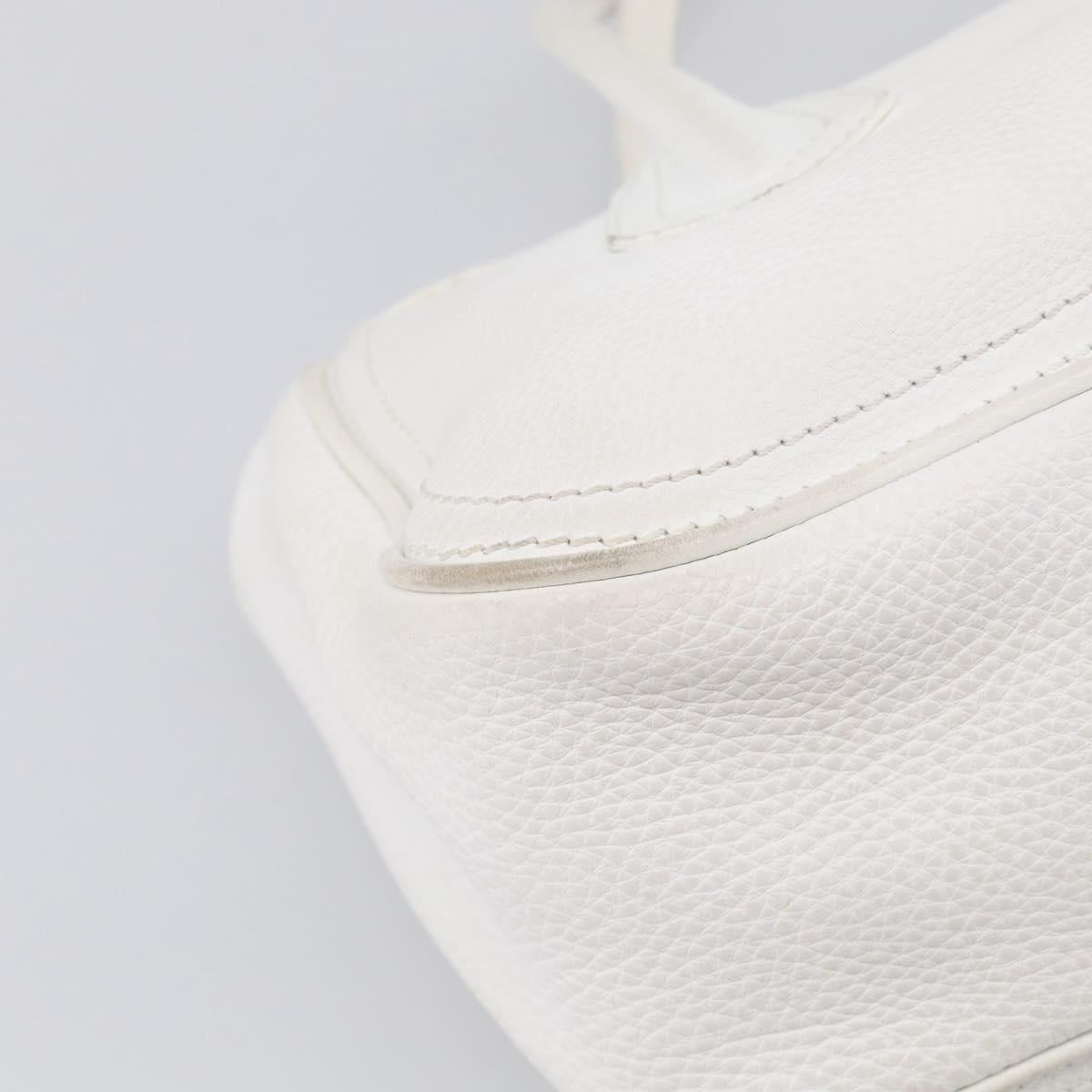 CELINE Hand Bag Leather White Gold Tone Auth ep16986A