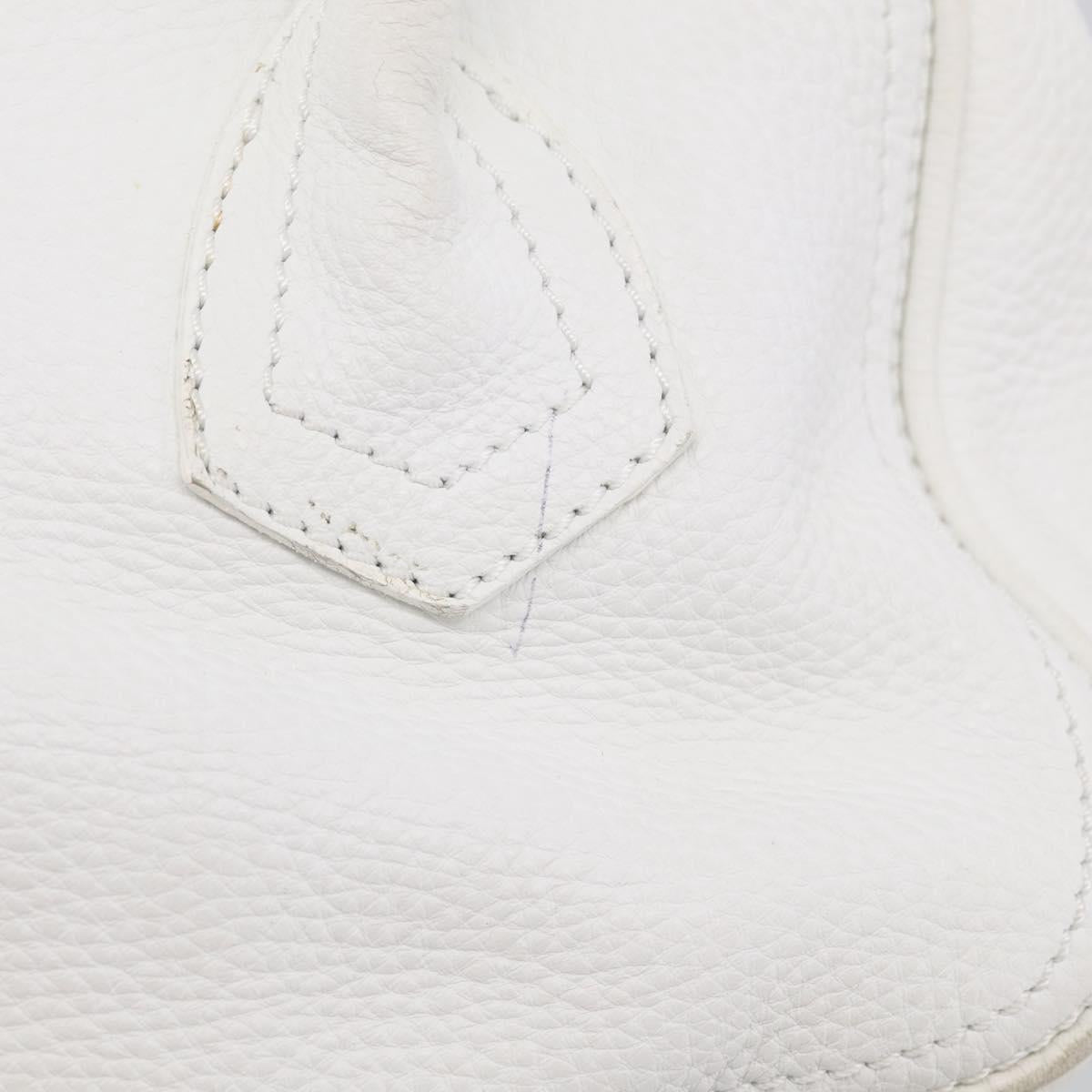 CELINE Hand Bag Leather White Gold Tone Auth ep16986A
