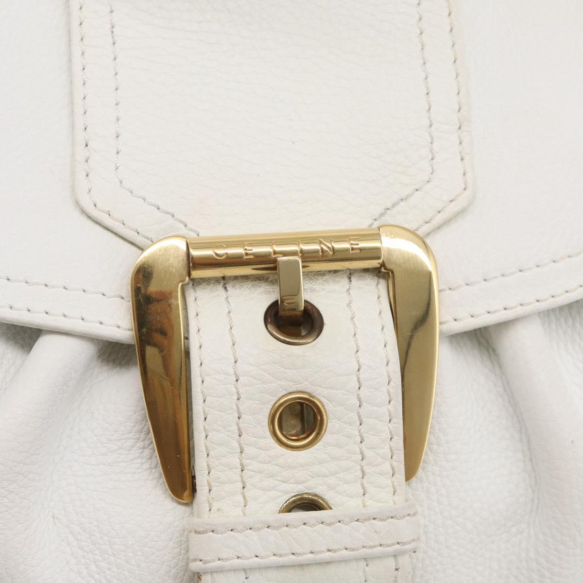 CELINE Hand Bag Leather White Gold Tone Auth ep16986A