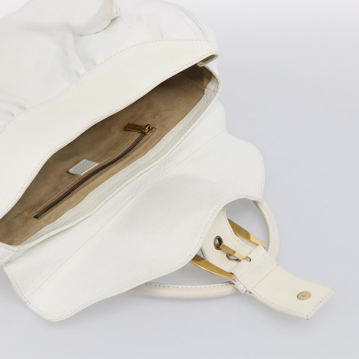 CELINE Hand Bag Leather White Gold Tone Auth ep16986A