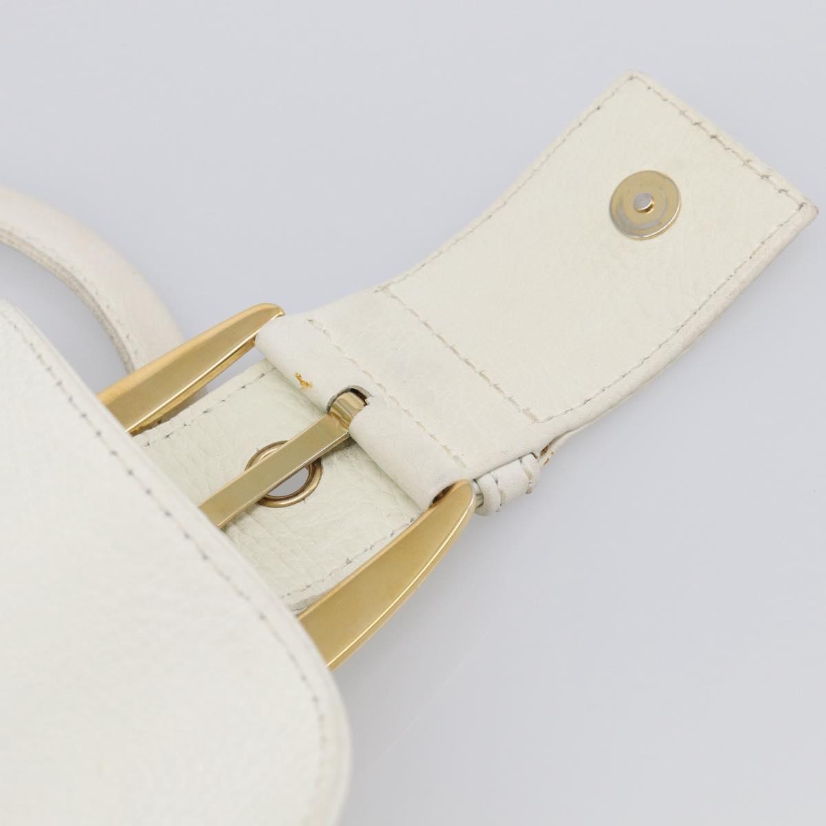 CELINE Hand Bag Leather White Gold Tone Auth ep16986A