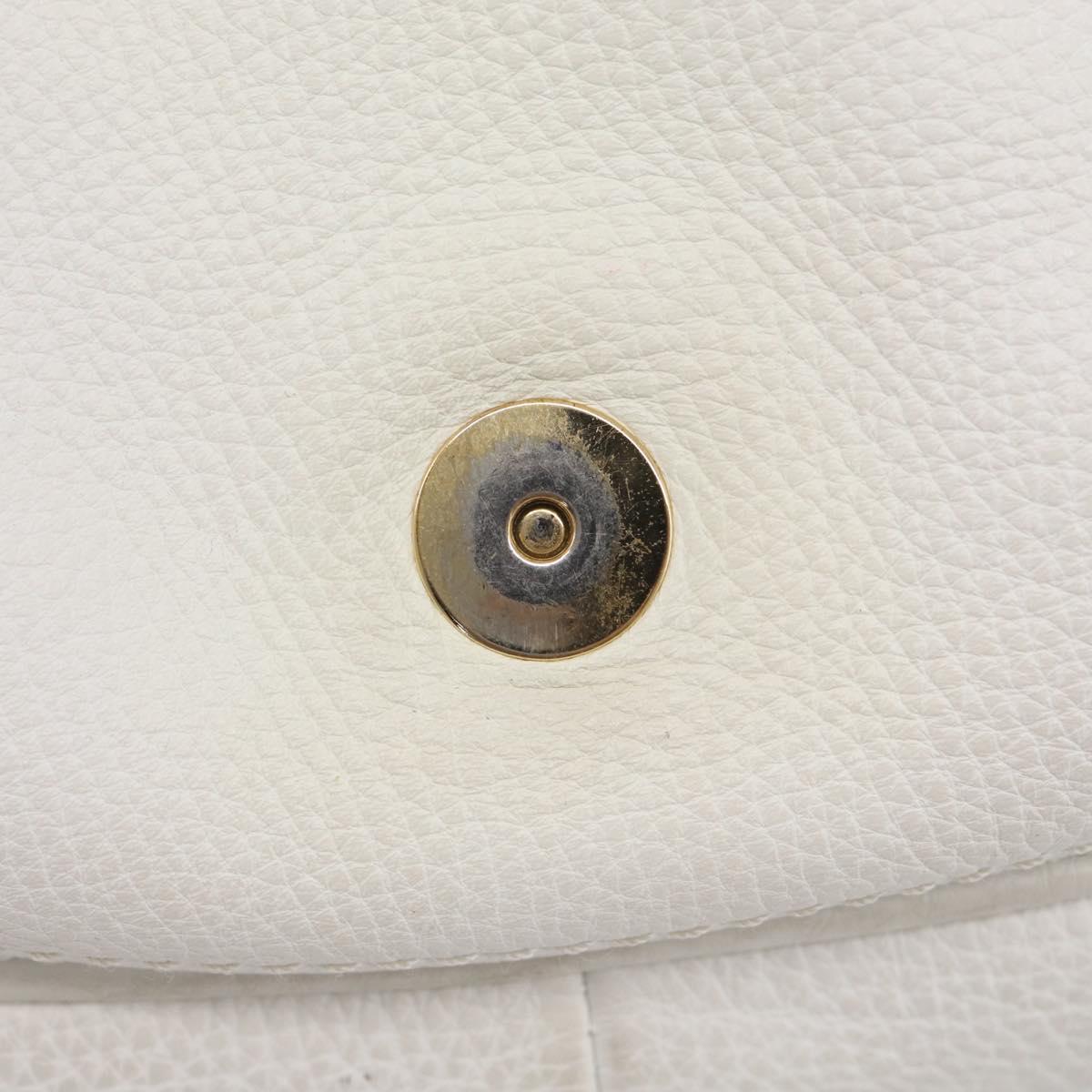 CELINE Hand Bag Leather White Gold Tone Auth ep16986A