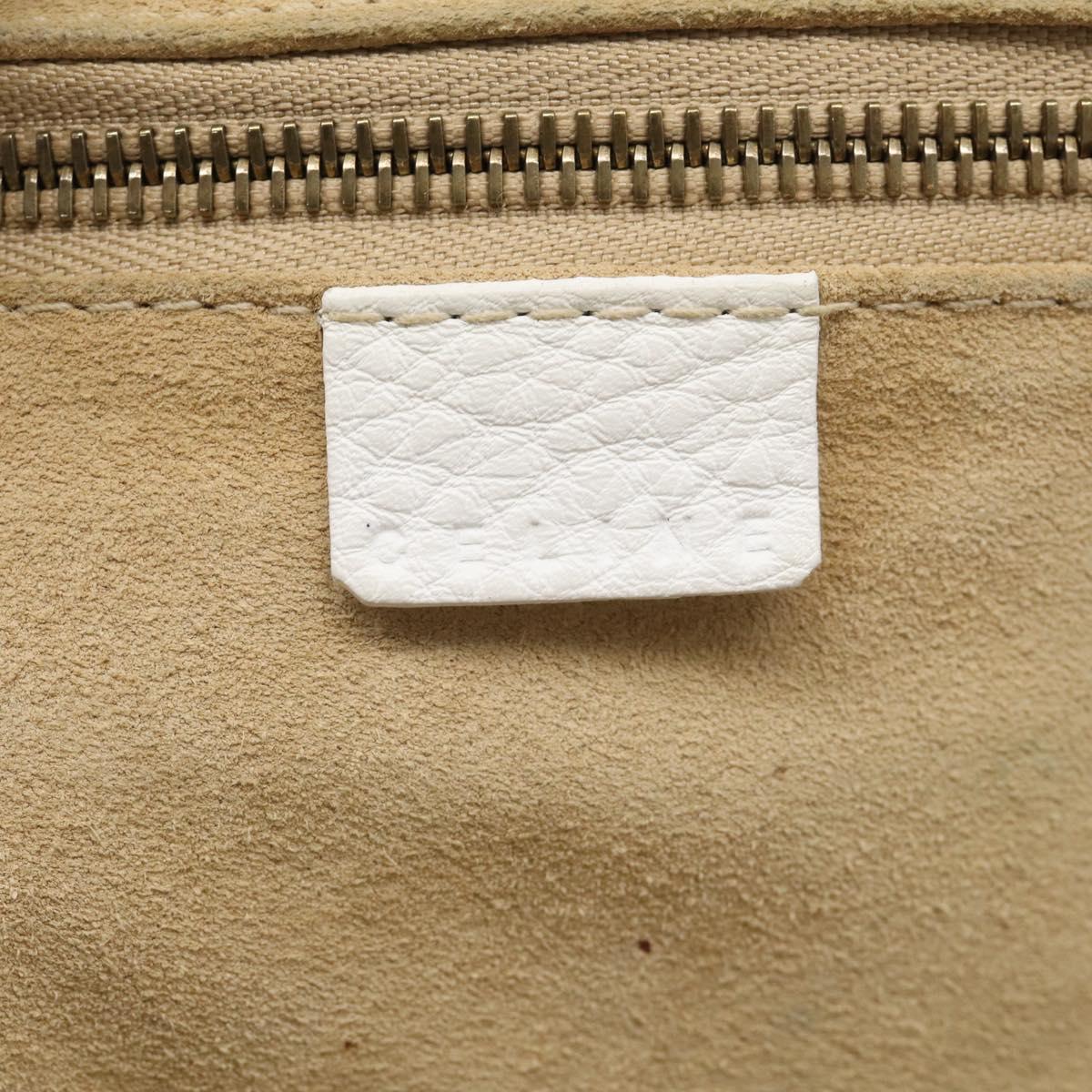 CELINE Hand Bag Leather White Gold Tone Auth ep16986A