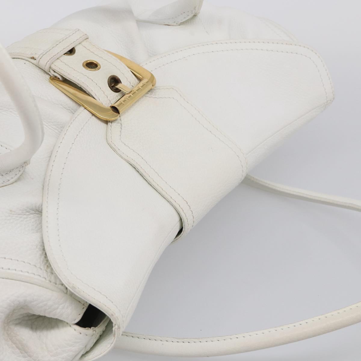 CELINE Hand Bag Leather White Gold Tone Auth ep16986A