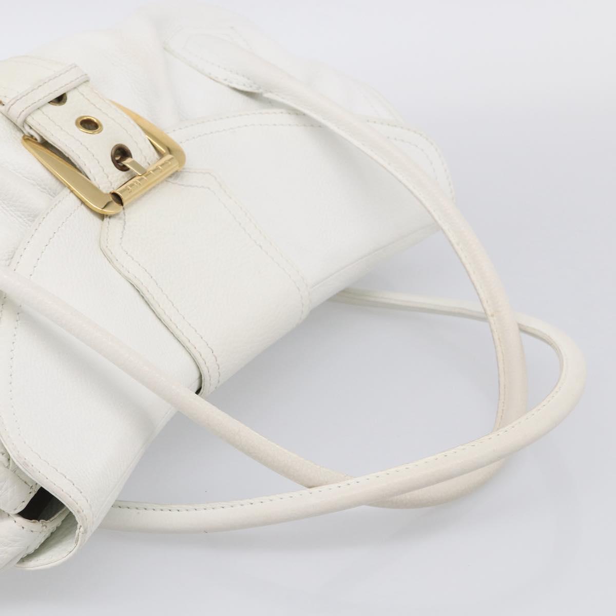CELINE Hand Bag Leather White Gold Tone Auth ep16986A