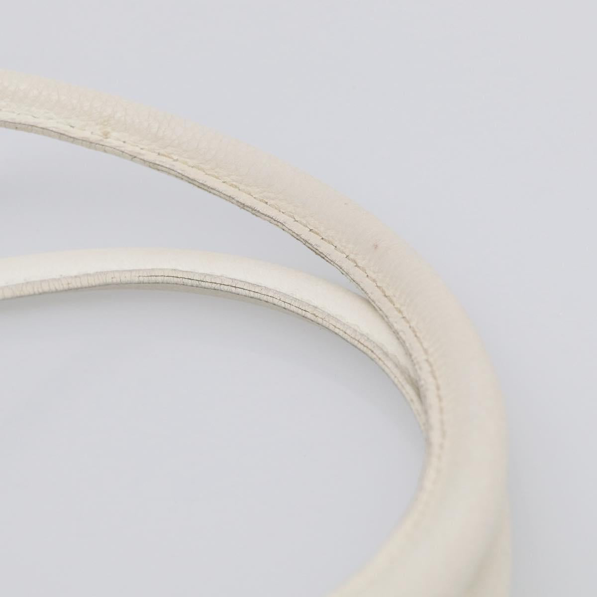 CELINE Hand Bag Leather White Gold Tone Auth ep16986A