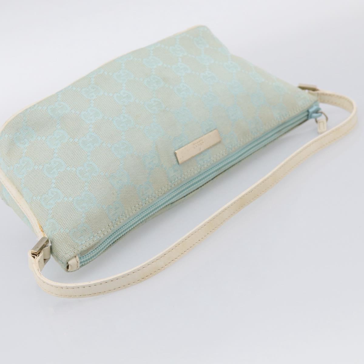 GUCCI GG Canvas Accessory Pouch Light Blue Silver 039 1103 Auth ep16987