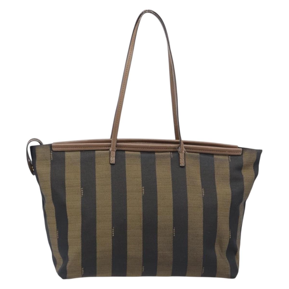 FENDI Pecan Tote Bag Canvas Brown Gold Tone 8BH185 Auth ep16995