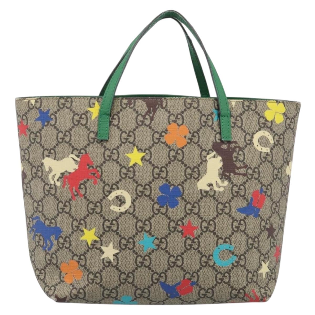 GUCCI GG Supreme Hand Bag PVC Beige Green 410812 Auth ep16997