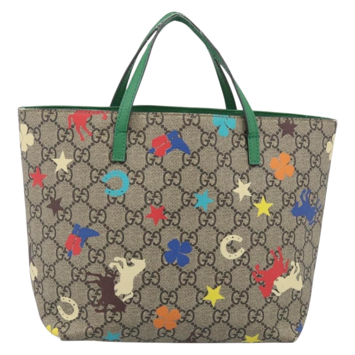 GUCCI GG Supreme Hand Bag PVC Beige Green 410812 Auth ep16997
