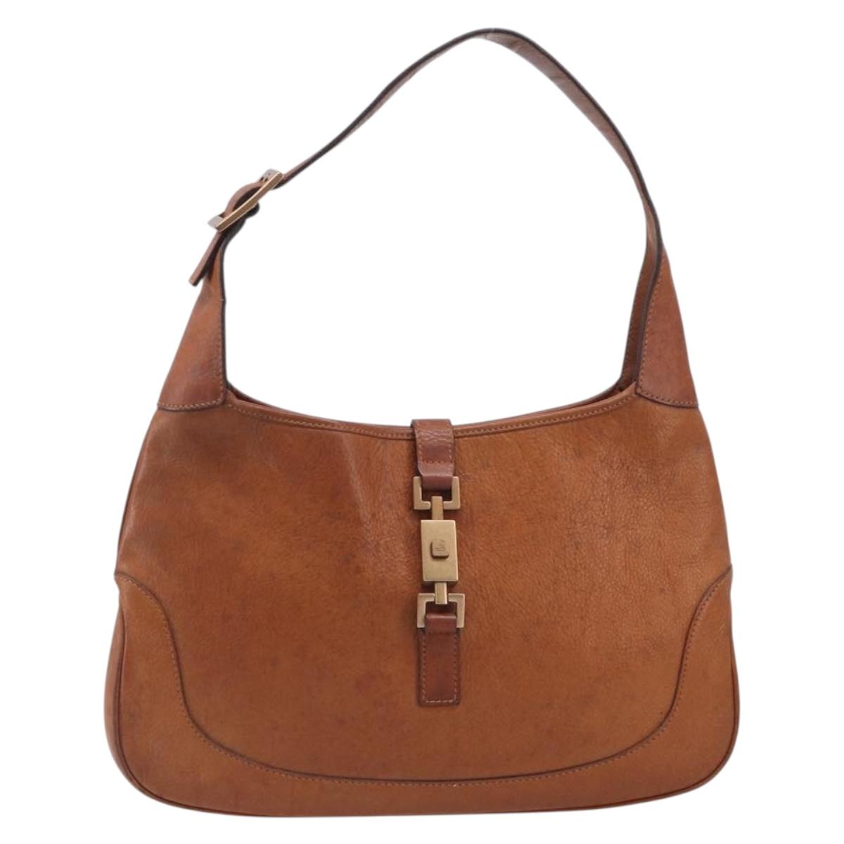 GUCCI Jackie Hand Bag Leather Brown Gold Tone 00963 Auth ep16998