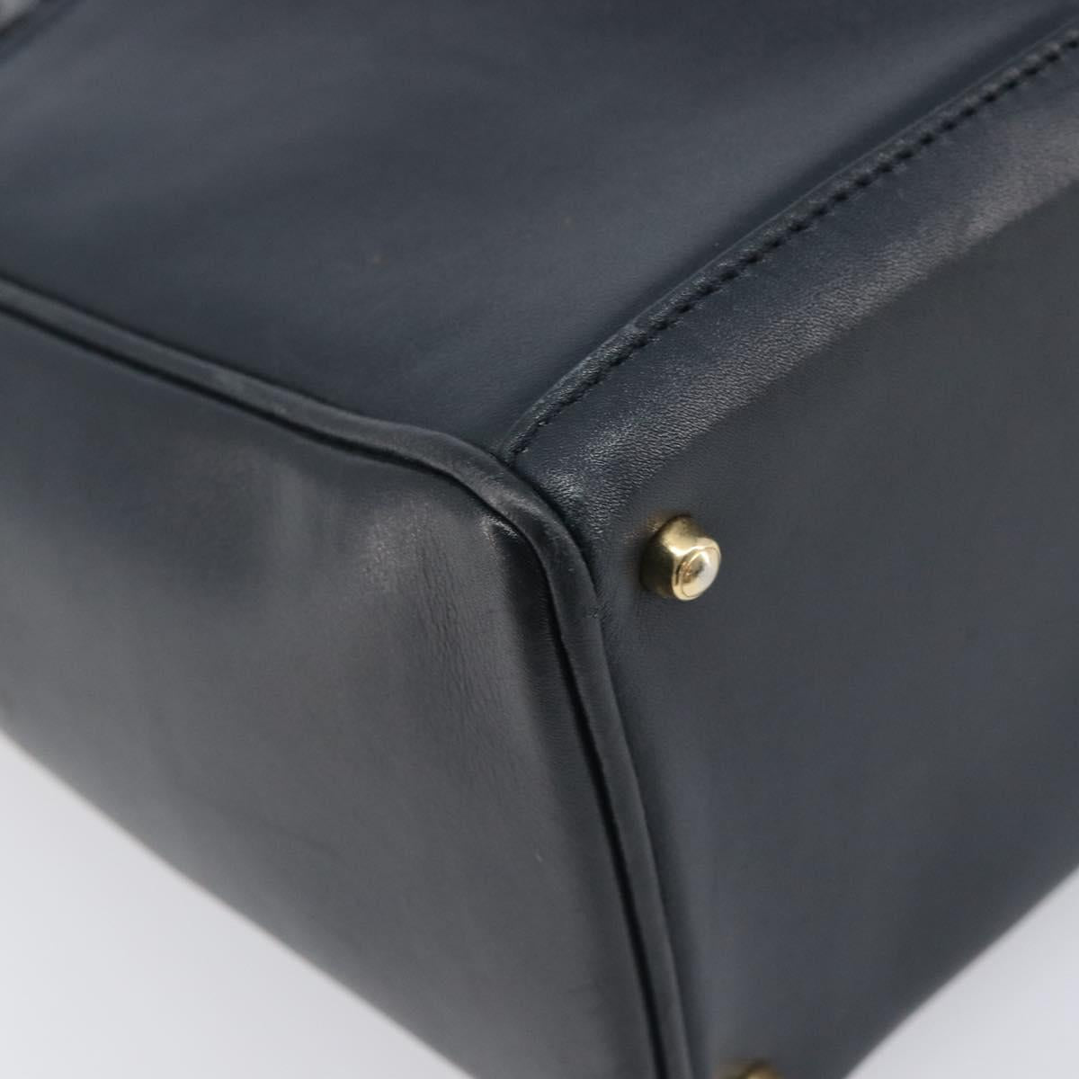 GUCCI Bamboo Hand Bag Leather Navy Gold Tone 000 1364 0316 Auth ep17004