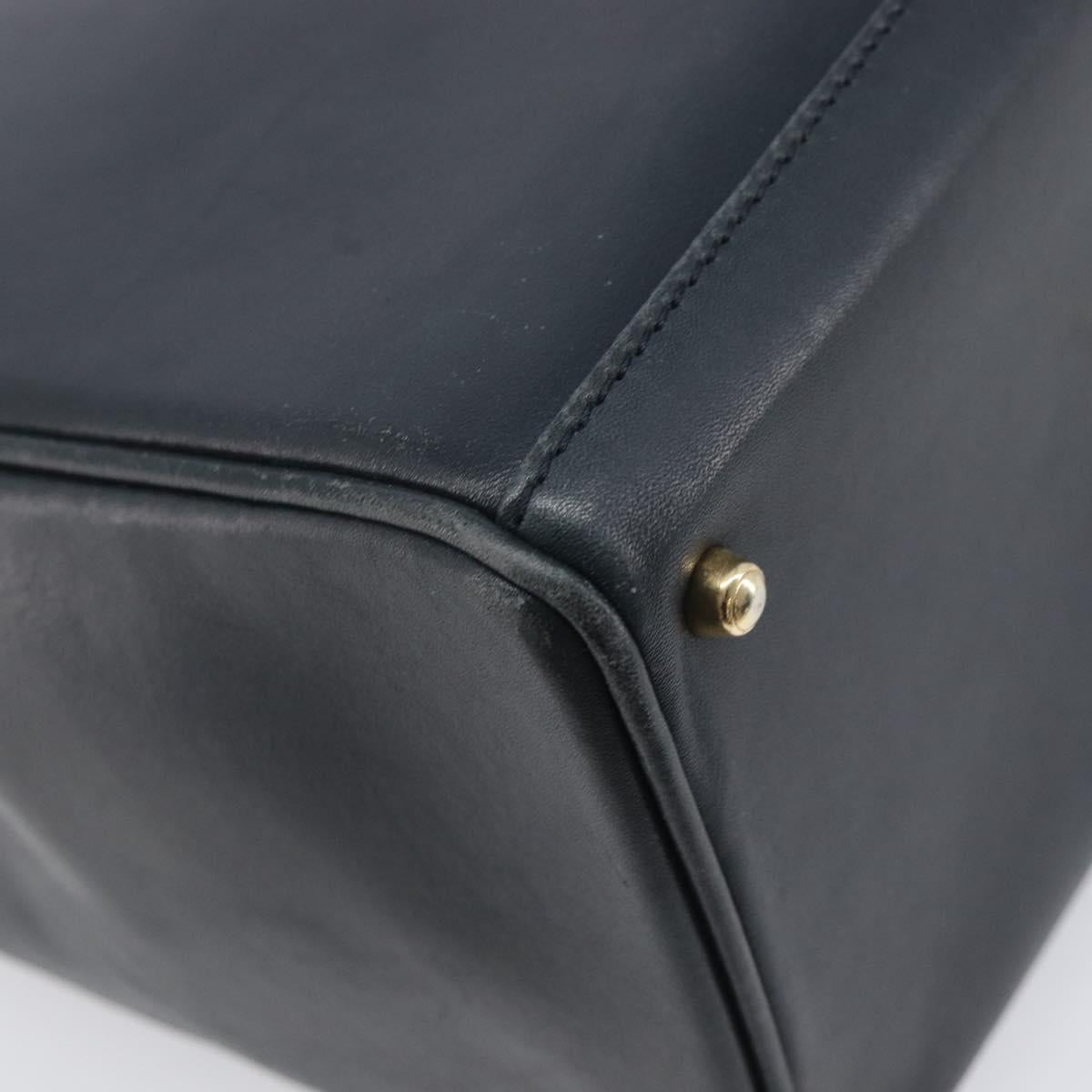 GUCCI Bamboo Hand Bag Leather Navy Gold Tone 000 1364 0316 Auth ep17004