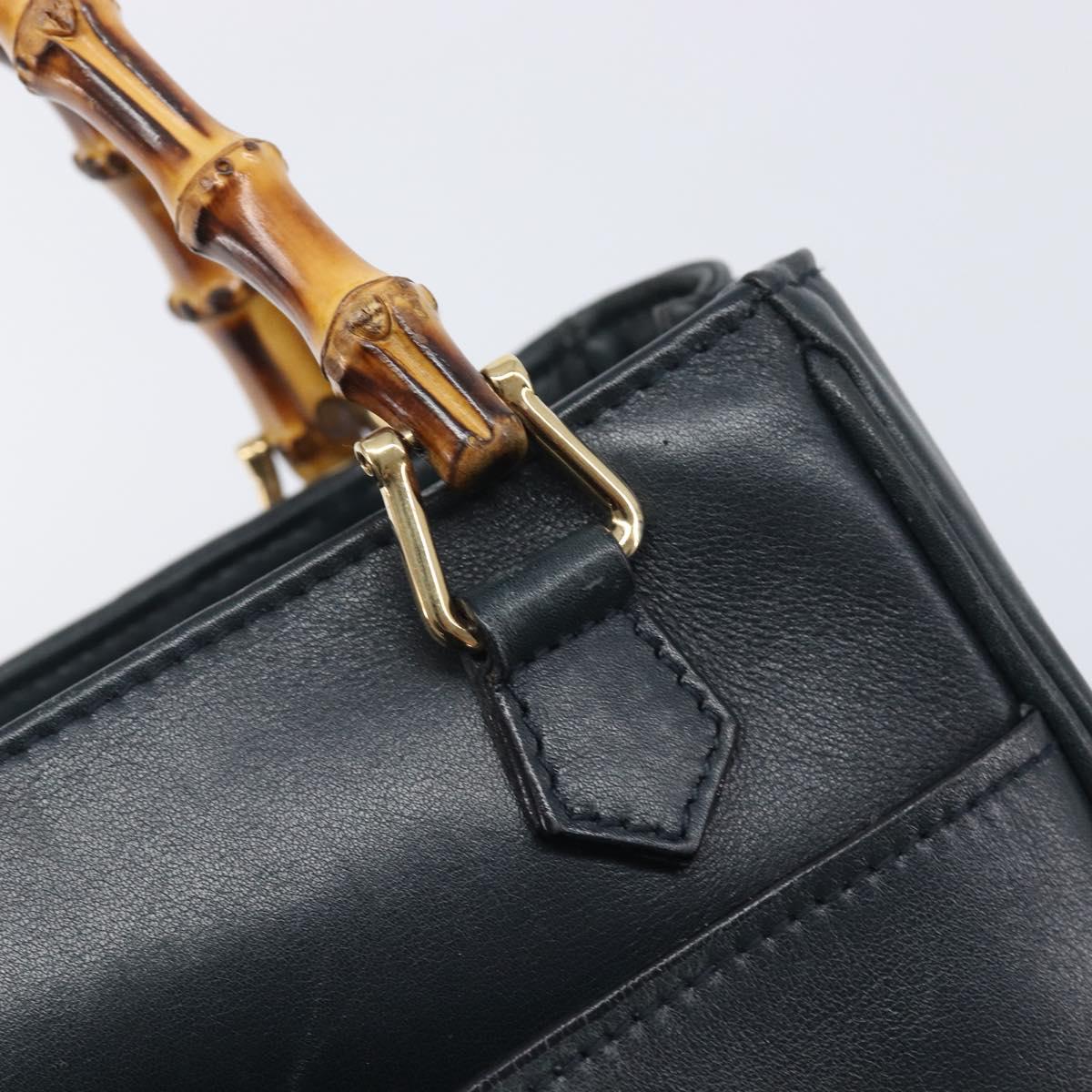 GUCCI Bamboo Hand Bag Leather Navy Gold Tone 000 1364 0316 Auth ep17004