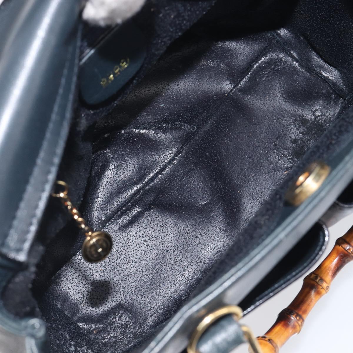 GUCCI Bamboo Hand Bag Leather Navy Gold Tone 000 1364 0316 Auth ep17004