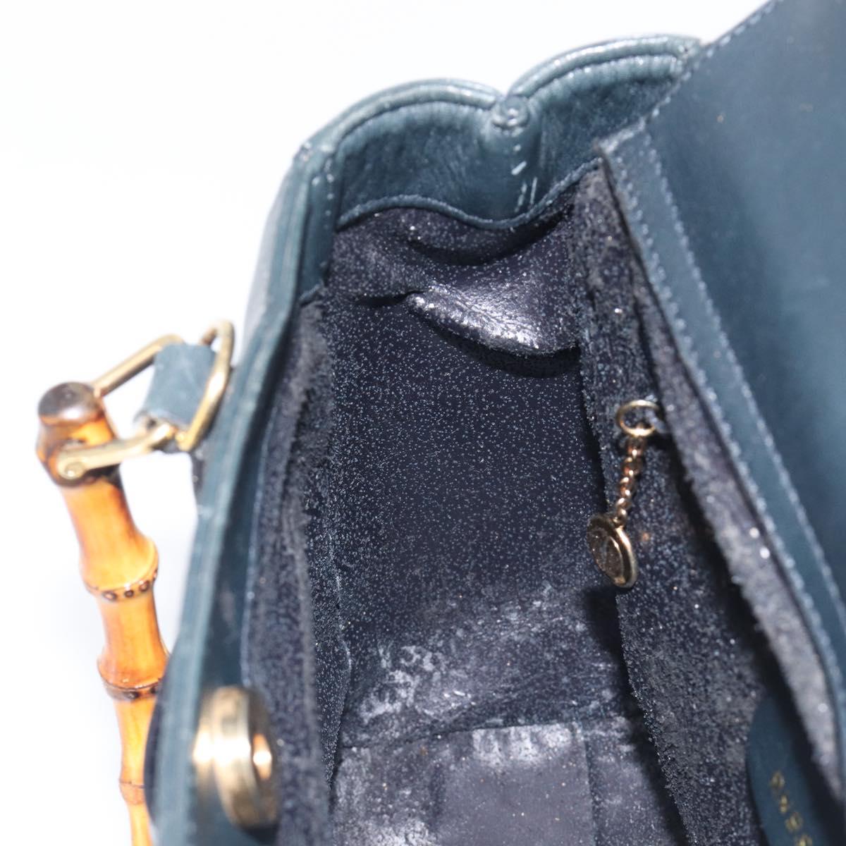 GUCCI Bamboo Hand Bag Leather Navy Gold Tone 000 1364 0316 Auth ep17004