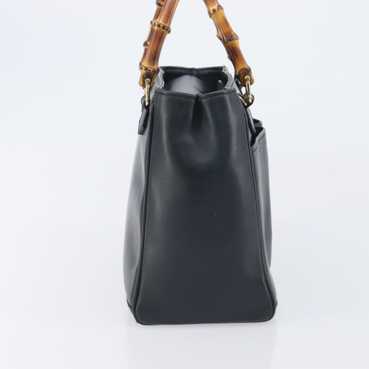GUCCI Bamboo Hand Bag Leather Navy Gold Tone 000 1364 0316 Auth ep17004