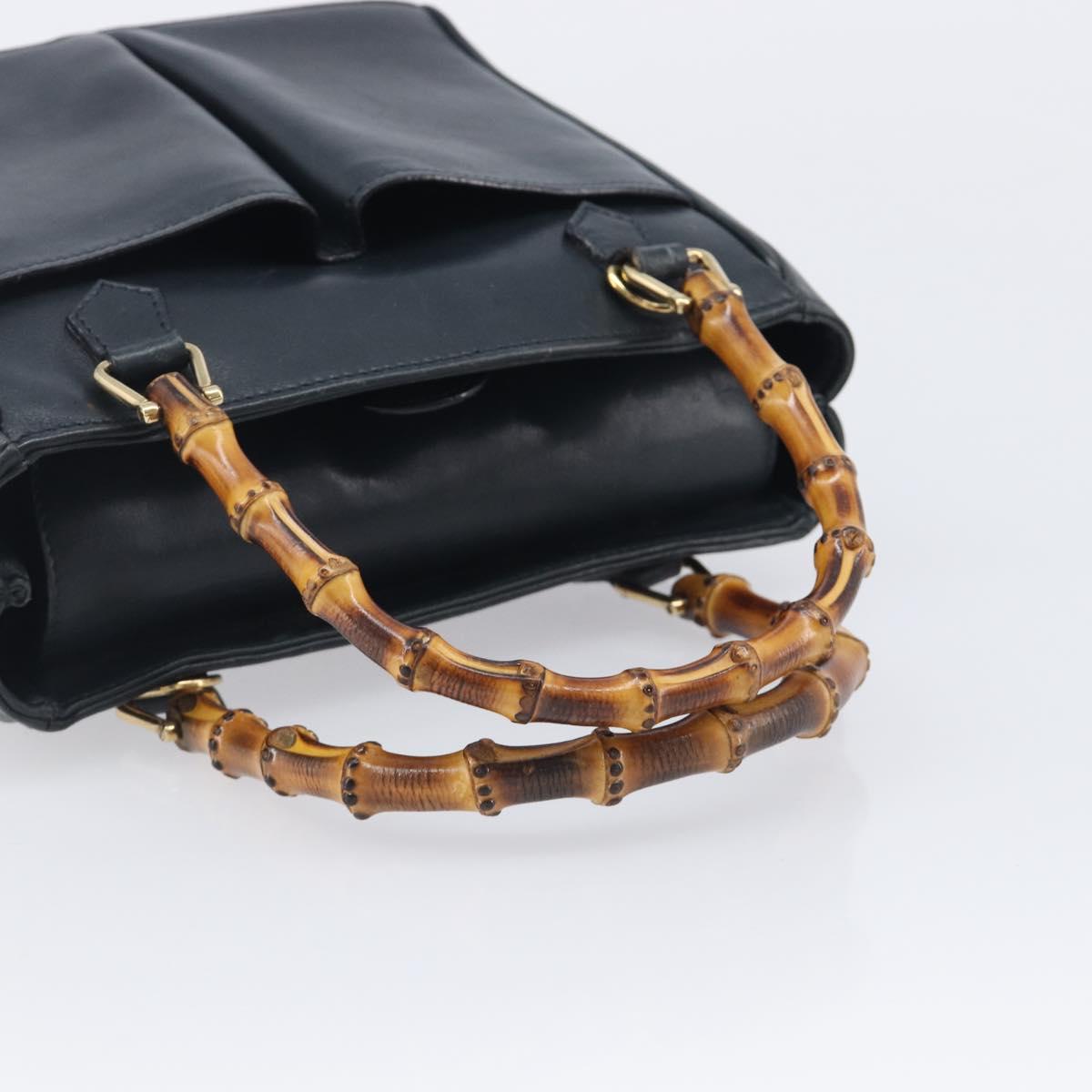 GUCCI Bamboo Hand Bag Leather Navy Gold Tone 000 1364 0316 Auth ep17004