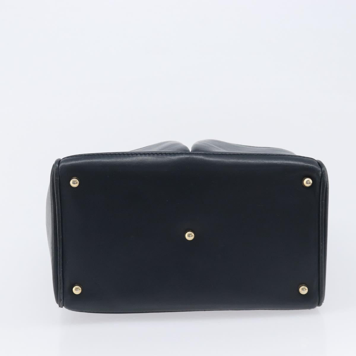 GUCCI Bamboo Hand Bag Leather Navy Gold Tone 000 1364 0316 Auth ep17004